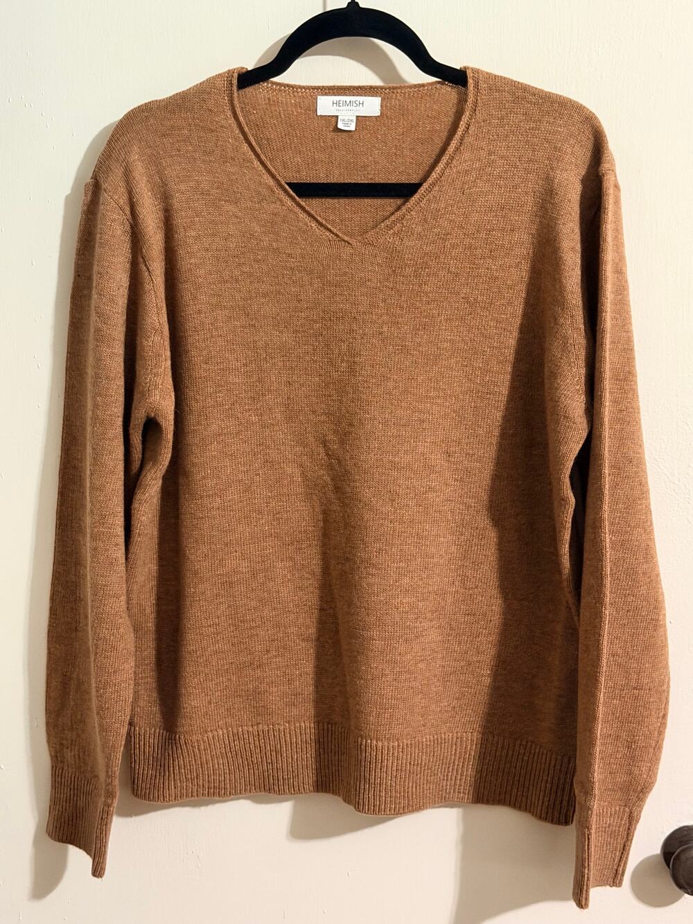 Heimish V-Neck Sweater 1XL/2XL Brown Wool Blend Lightweight Pullover